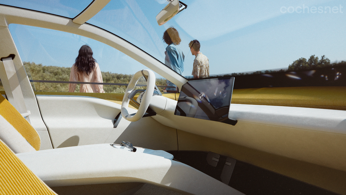 Solo un volante y una pantalla digital: así se ve el interior del BMW Neue Klass, que se completa con un head-up display a todo lo ancho del parabrisas. 