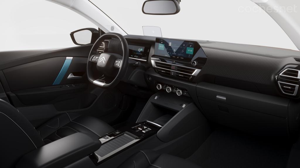 La ausencia de pulsadores y un alto grado de digitalización caracterizan las plazas delanteras del Citroën e-C4.