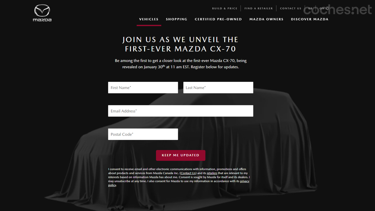 A través de Mazda Canadá puedes registrarte para ser de los primeros en seguir su lanzamiento